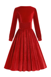 Rotes Samt Midi A-linie Vintage Kleid